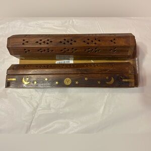 TWO Wooden Incense Holder with Brass Inlays